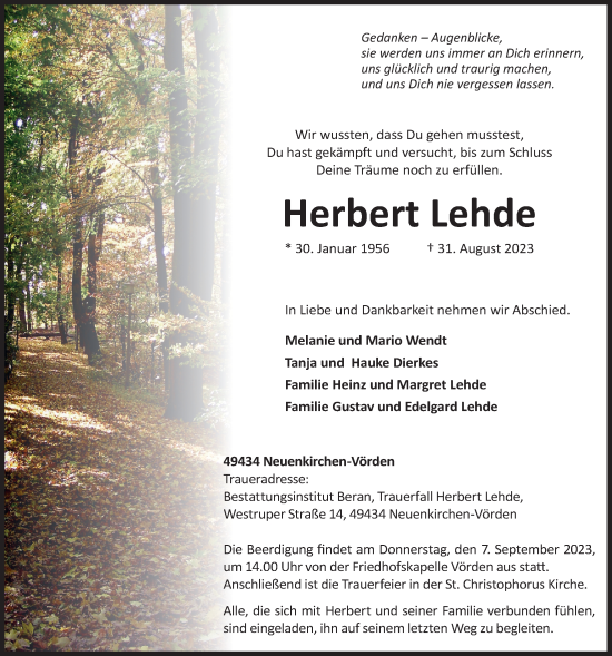 Anzeige von Herbert Lehde von OM-Medien