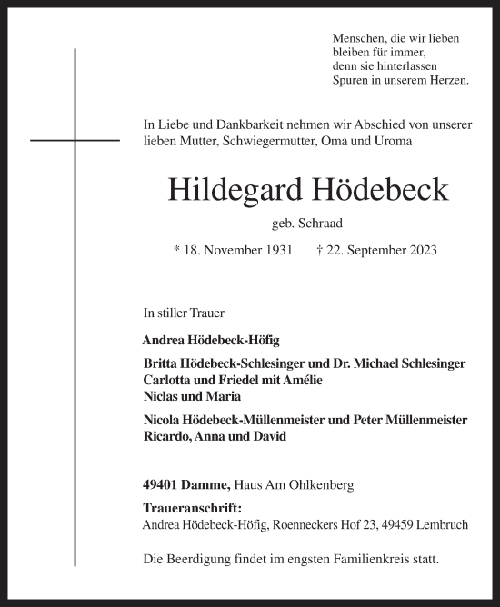 Anzeige von Hildegard Hödebeck von OM-Medien