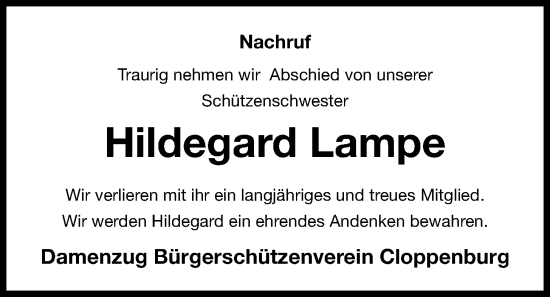 Anzeige von Hildegard Lampe von OM-Medien