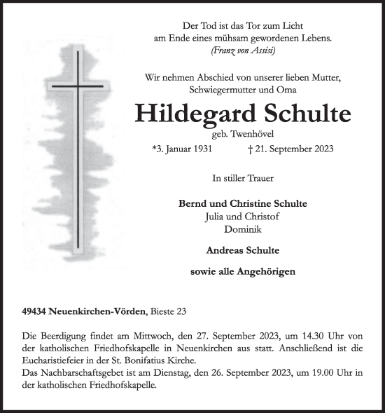 Anzeige von Hildegard Schulte von OM-Medien