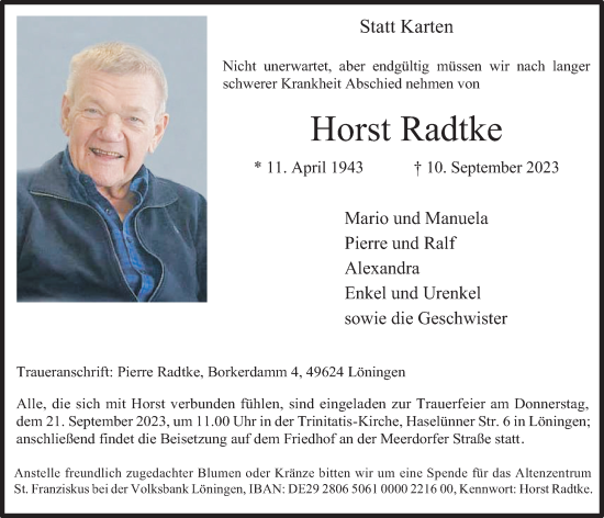 Anzeige von Horst Radtke von OM-Medien