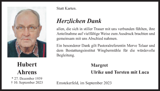 Anzeige von Hubert Ahrens von OM-Medien