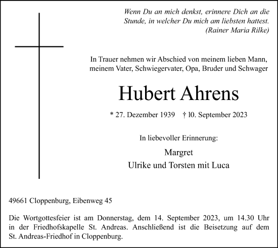 Anzeige von Hubert Ahrens von OM-Medien