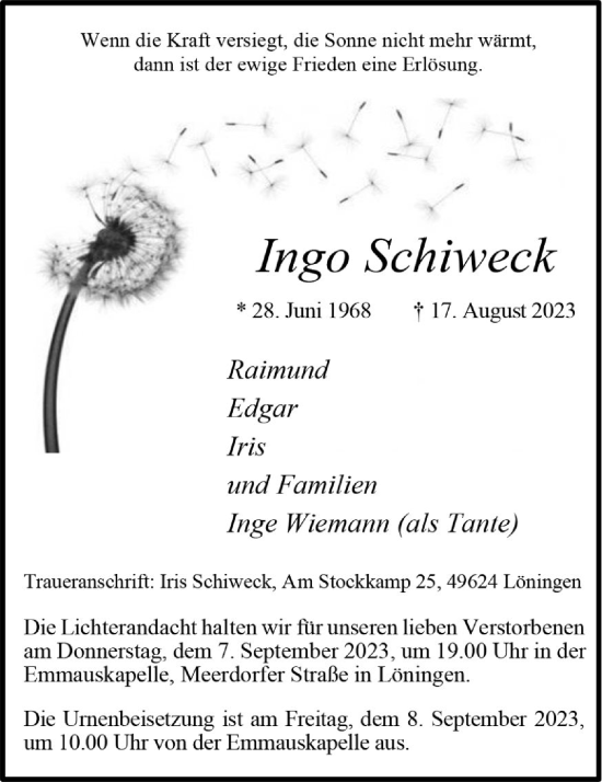 Anzeige von Ingo Schiweck von OM-Medien