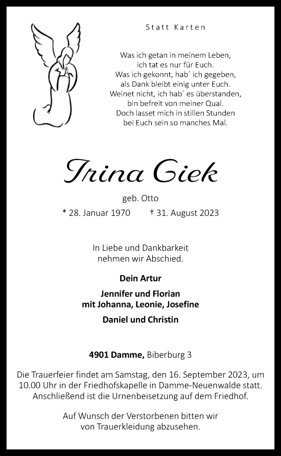 Anzeige von Irina Giek von OM-Medien