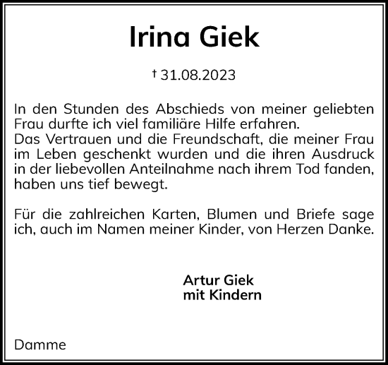 Anzeige von Irina Giek von OM-Medien