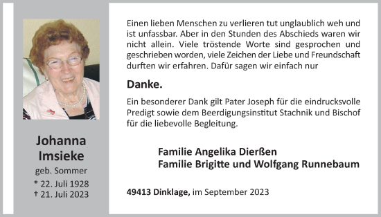 Anzeige von Johanna Imsieke von OM-Medien
