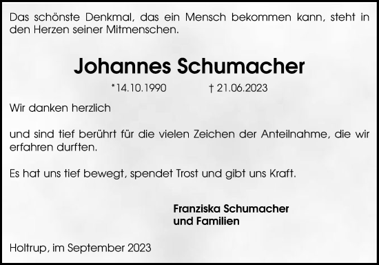 Anzeige von Johannes Schumacher von OM-Medien