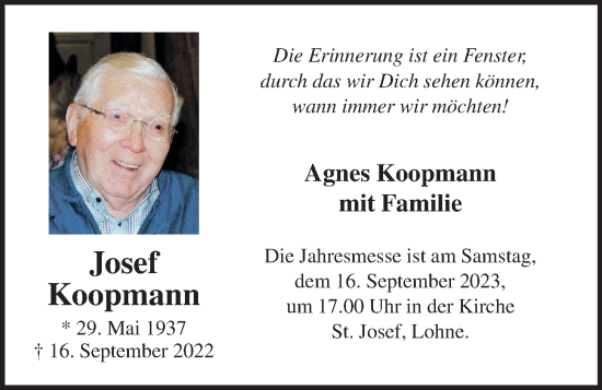 Anzeige von Josef Koopmann von OM-Medien
