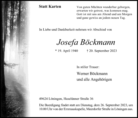 Anzeige von Josefa Böckmann von OM-Medien