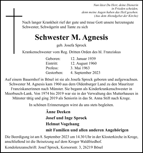 Anzeige von Josefa Sprock von OM-Medien