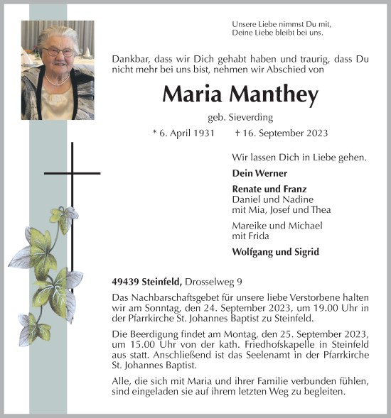 Anzeige von Maria Manthey von OM-Medien