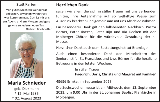 Anzeige von Maria Schnieder von OM-Medien