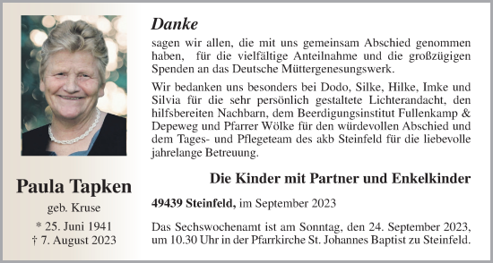 Anzeige von Paula Tapken von OM-Medien