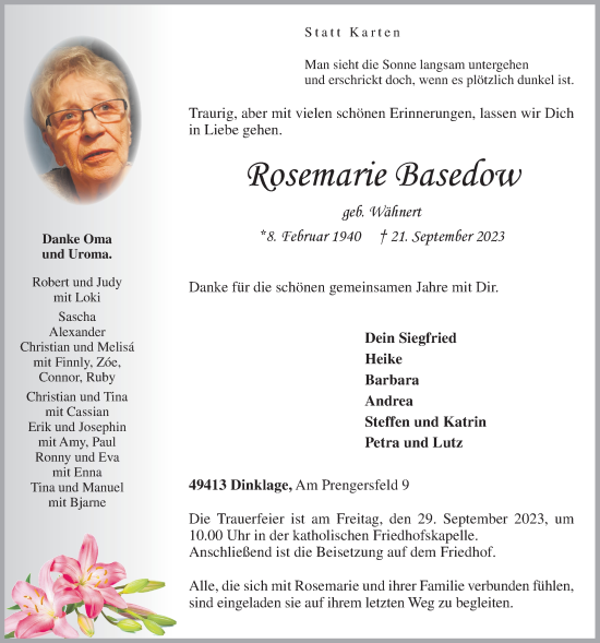 Anzeige von Rosemarie Basedow von OM-Medien