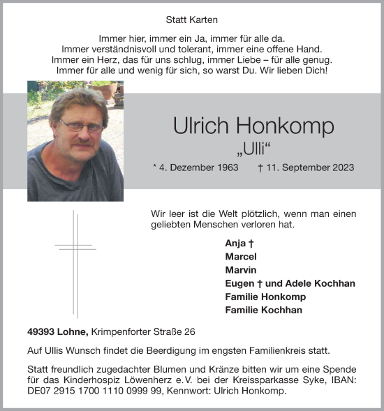 Anzeige von Ulrich Honkomp von OM-Medien