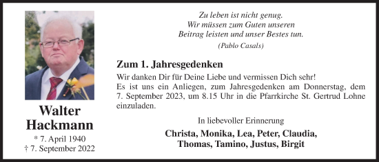 Anzeige von Walter Hackmann von OM-Medien