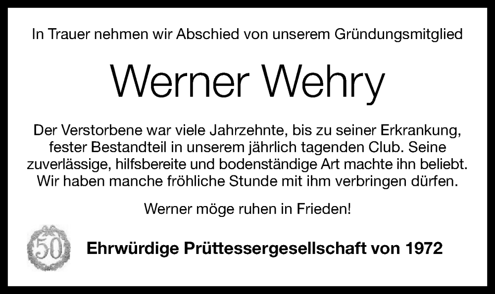 Traueranzeige für Werner Wehry vom 16.09.2023 aus OM-Medien