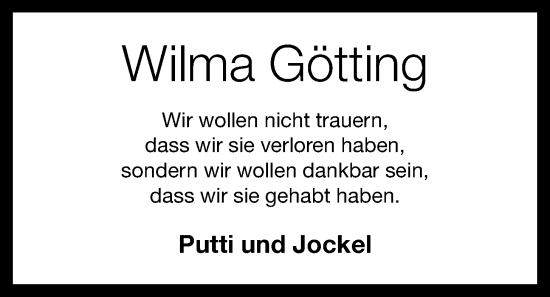 Anzeige von Wilma Götting von OM-Medien