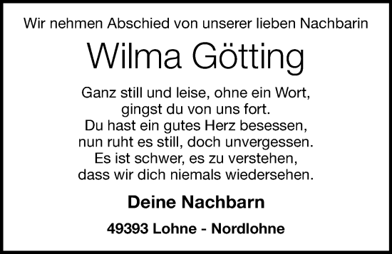 Anzeige von Wilma Götting von OM-Medien