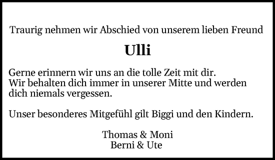 Anzeige von Ulrich Beylage von OM-MEDIEN