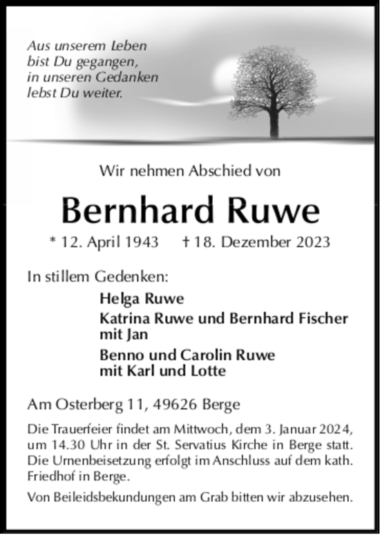 Anzeige von Bernhard Ruwe von OM-Medien