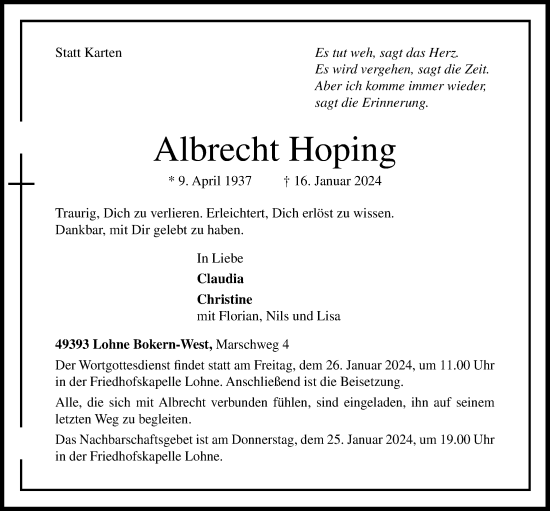 Anzeige von Albrecht Hoping von OM-Medien