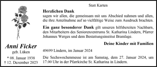 Anzeige von Anni Ficker von OM-Medien