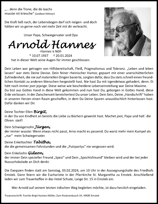 Anzeige von Arnold Hannes von OM-Medien
