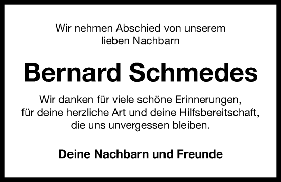 Anzeige von Bernard Schmedes von OM-Medien