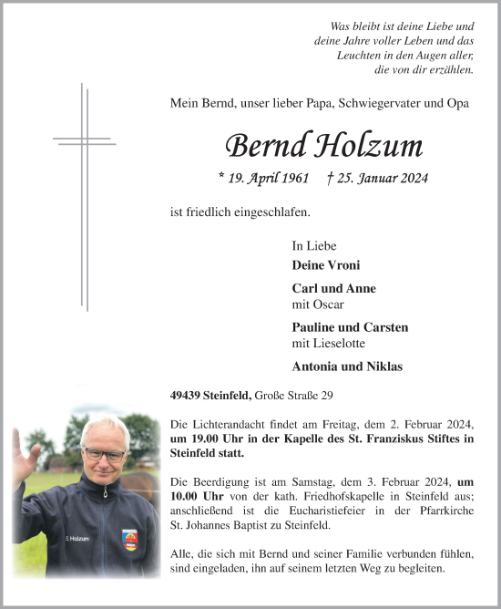 Anzeige von Bernd Holzum von OM-Medien