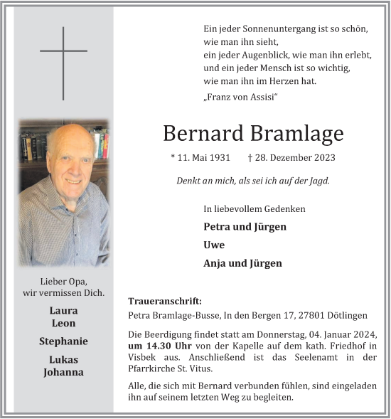 Anzeige von Bernhard Bramlage von OM-Medien