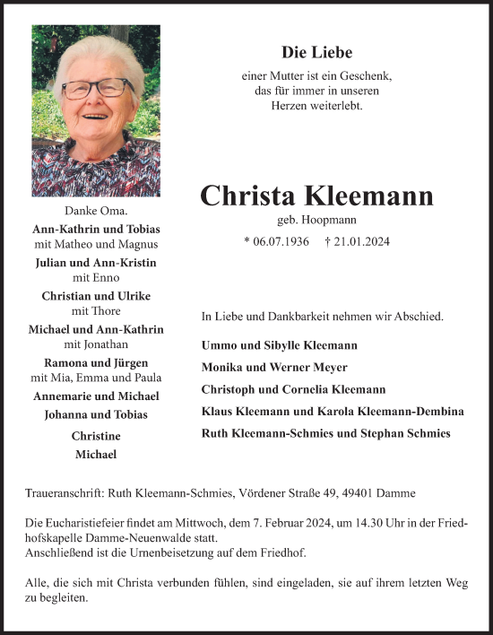 Anzeige von Christa Kleemann von OM-Medien