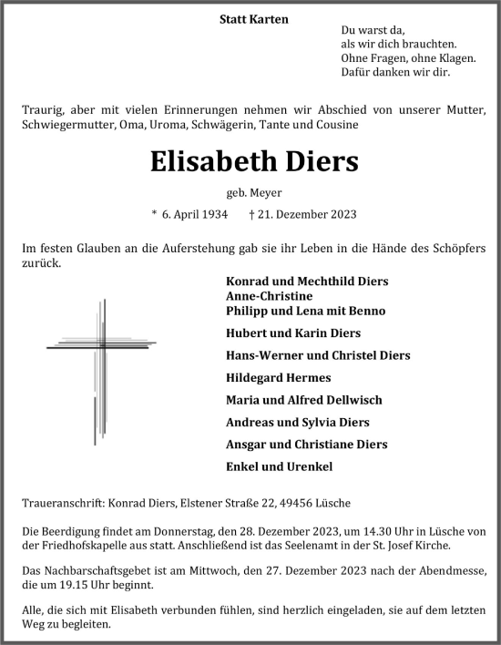 Anzeige von Elisabeth Diers von OM-Medien