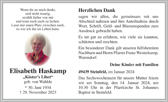 Anzeige von Elisabeth Haskamp von OM-Medien