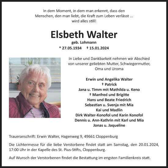 Anzeige von Elsbeth Walter von OM-Medien
