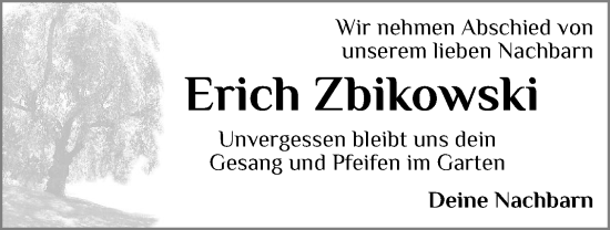 Anzeige von Erich Zbikowski von OM-Medien