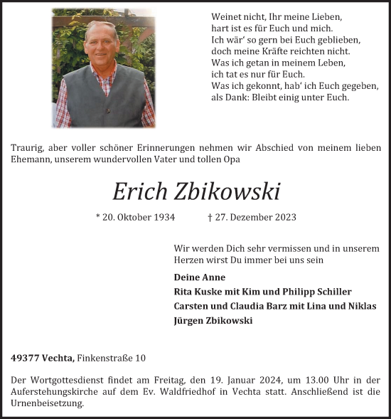 Anzeige von Erich Zbikowski von OM-Medien