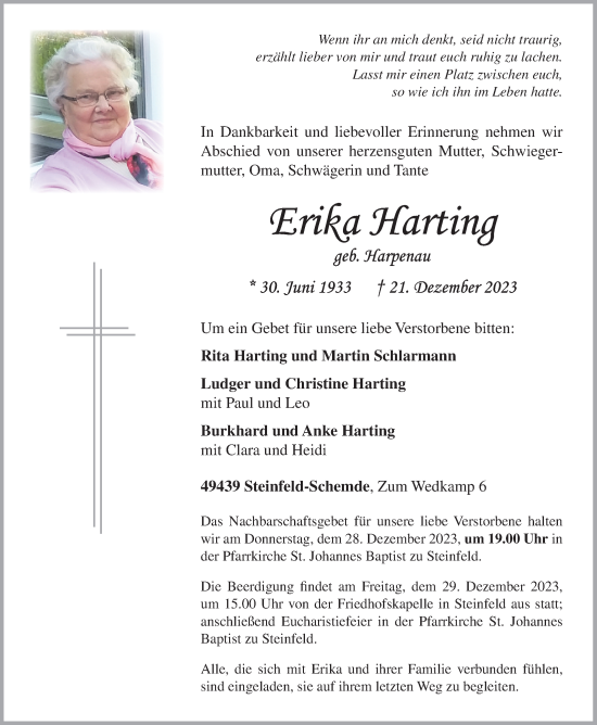 Anzeige von Erika Harting von OM-Medien