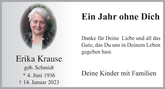 Anzeige von Erika Krause von OM-Medien