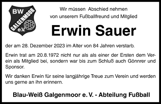 Anzeige von Erwin Sauer von OM-Medien