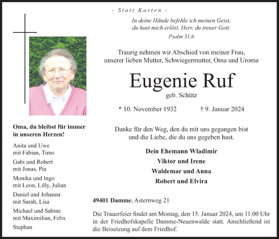 Anzeige von Eugenie Ruf von OM-Medien