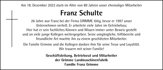 Anzeige von Franz Schulte von OM-Medien