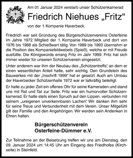 Anzeige von Friedrich Niehues von OM-Medien