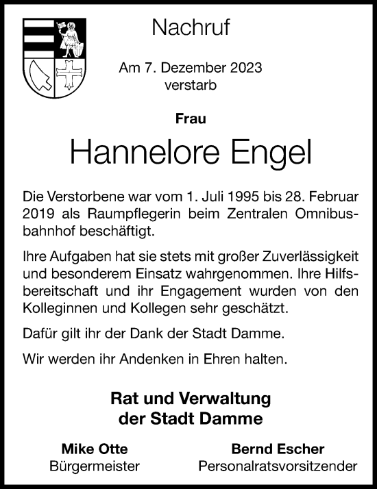 Anzeige von Hannelore Engel von OM-Medien