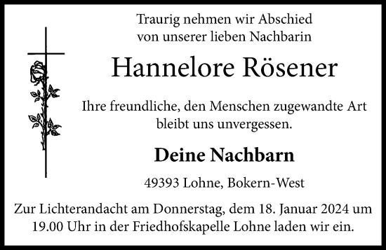 Anzeige von Hannelore Rösener von OM-Medien