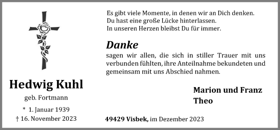 Anzeige von Hedwig Kuhl von OM-Medien