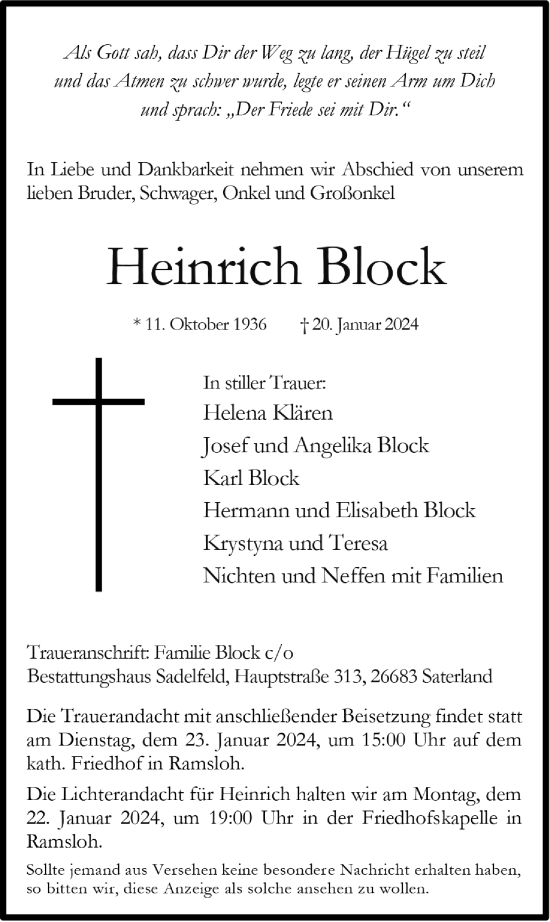 Anzeige von Heinrich Block von OM-Medien