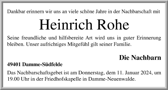 Anzeige von Heinrich Rohe von OM-Medien