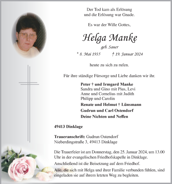 Anzeige von Helga Manke von OM-Medien